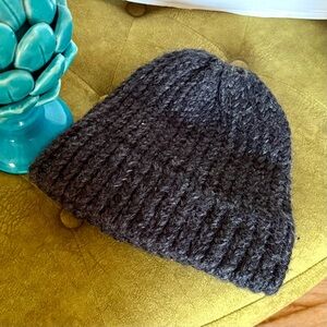 KNIT WOOL HAT CHARCOAL GREY BEANIE RIBBED KNIT CLASSIC OSFM